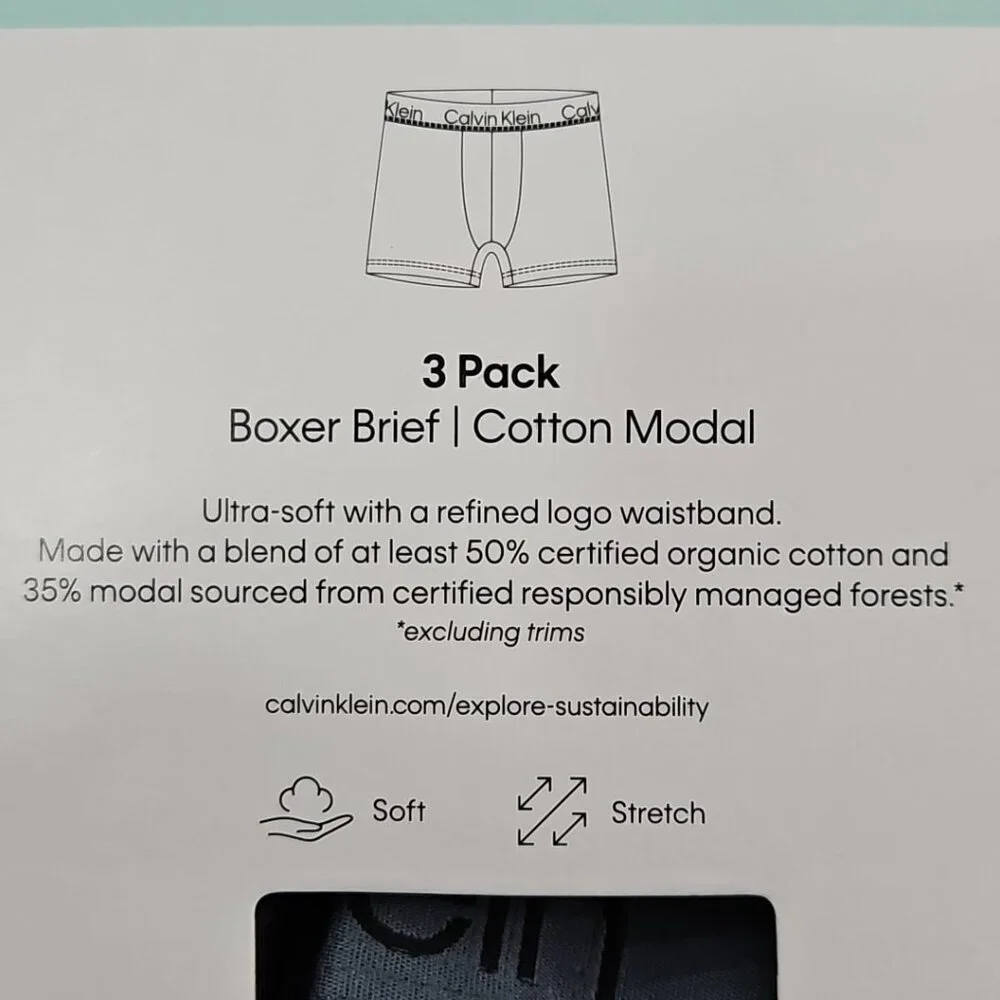 Calvin Klein‎ 3-Pack Boxer Briefs Men's XL Black Gray Organic Cotton Modal NEW